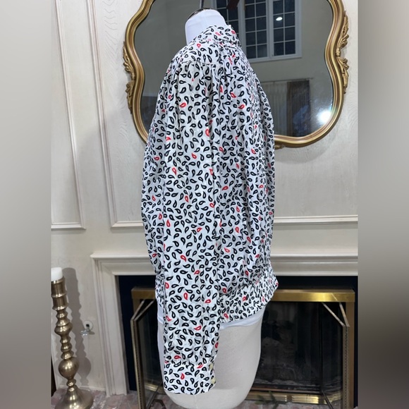 Lilli Ann Collections Blouse White Black Paisley Elastic Waist Vintage 80s Mod - Picture 3 of 11